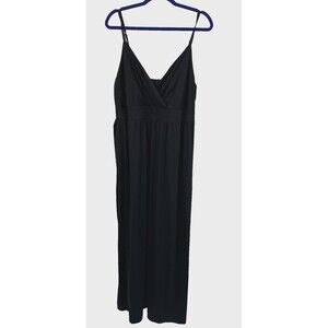 New Directions Maxi Dress 2X Black Jersey Knit V-Neck Sleeveless Tie Casual